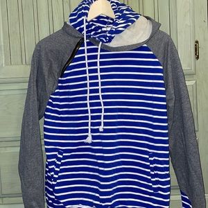 Boutique Striped Double Hood Zipper Drawstring Hoodie